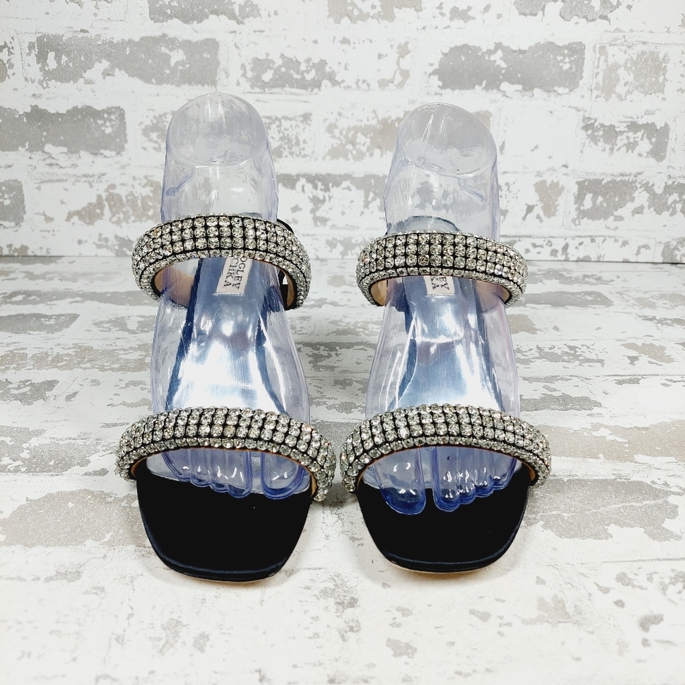 NEW Badgley Mischka Sade Black Rhinestone Heeled Summer Sandals B526 - Picture 6 of 10